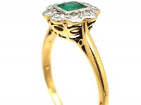 Early 20th Century 18ct Gold & Platinum, Square Cut Emerald & Diamond Ring