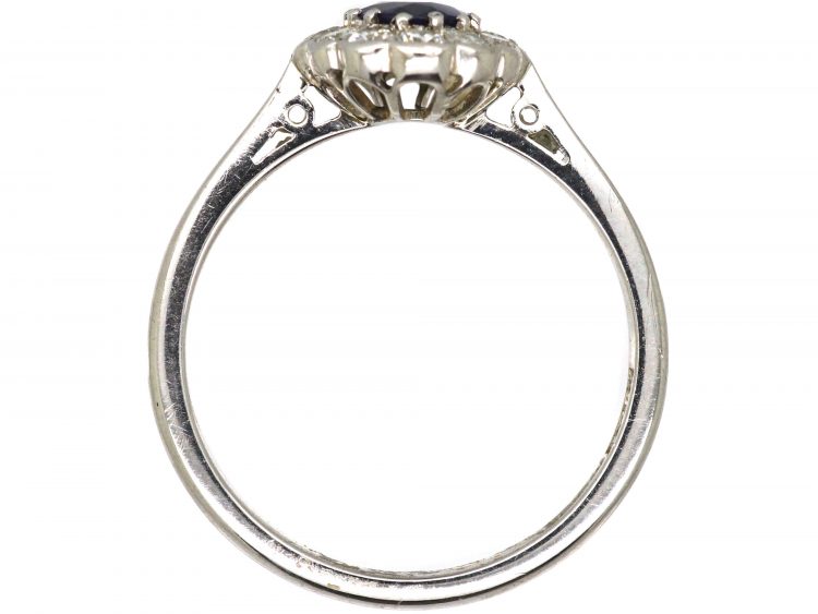 Early 20th Century 18ct White Gold & Platinum, Sapphire & Diamond Oval Cluster Ring