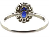 Early 20th Century 18ct White Gold & Platinum, Sapphire & Diamond Oval Cluster Ring