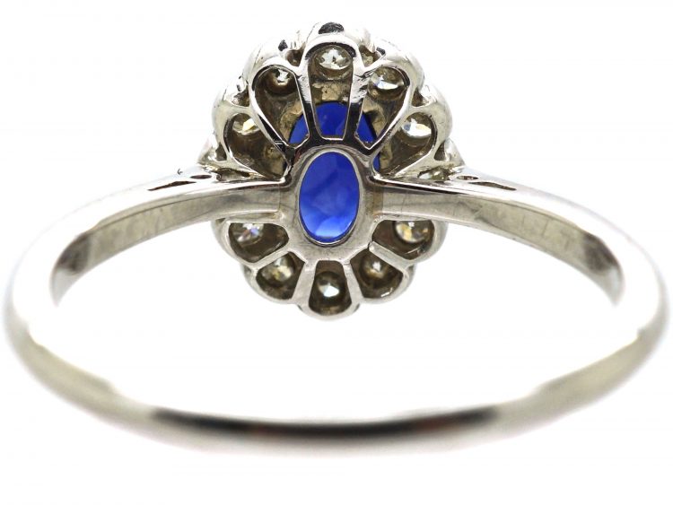 Early 20th Century 18ct White Gold & Platinum, Sapphire & Diamond Oval Cluster Ring