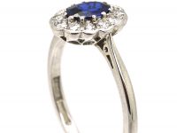 Early 20th Century 18ct White Gold & Platinum, Sapphire & Diamond Oval Cluster Ring