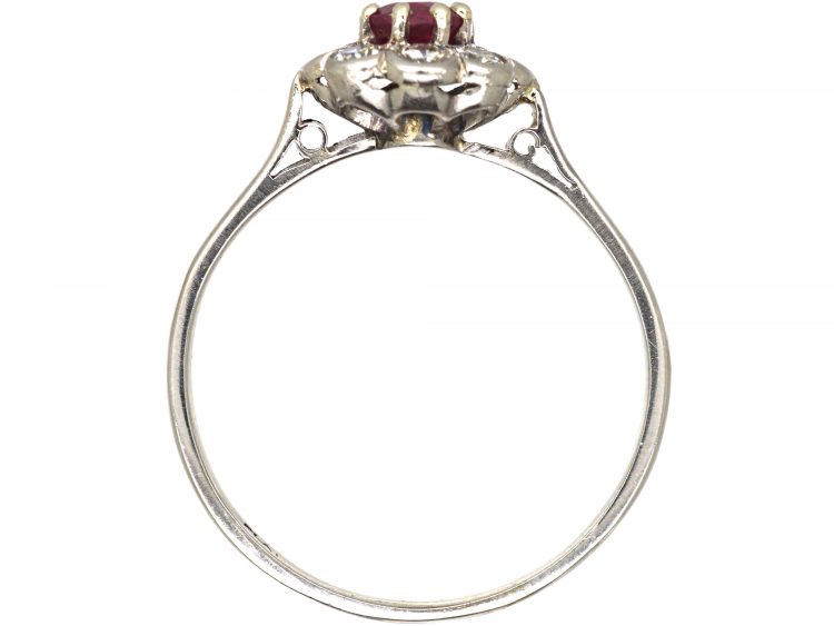 Mid 20th Century Platinum, Ruby & Diamond Cluster Ring