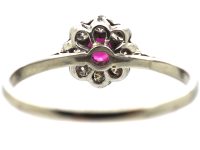 Mid 20th Century Platinum, Ruby & Diamond Cluster Ring