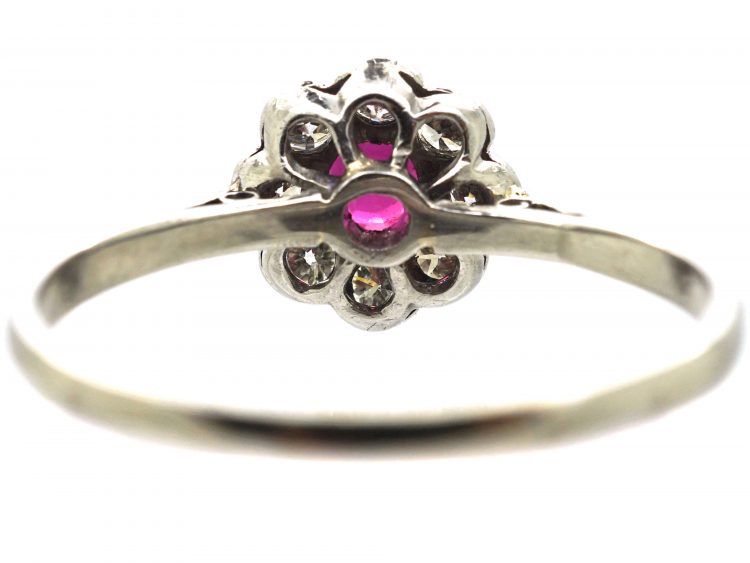 Mid 20th Century Platinum, Ruby & Diamond Cluster Ring