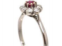 Mid 20th Century Platinum, Ruby & Diamond Cluster Ring