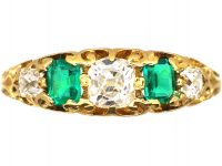 Victorian 18ct Gold, Emerald & Diamond Five Stone Ring