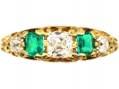 Victorian 18ct Gold, Emerald & Diamond Five Stone Ring