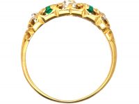 Victorian 18ct Gold, Emerald & Diamond Five Stone Ring