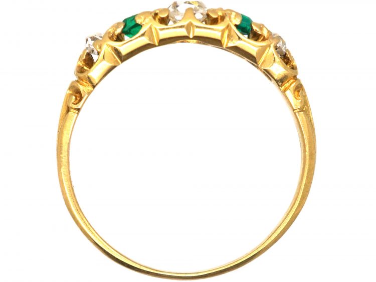 Victorian 18ct Gold, Emerald & Diamond Five Stone Ring
