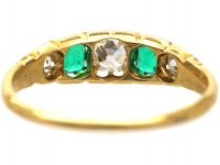 Victorian 18ct Gold, Emerald & Diamond Five Stone Ring