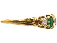 Victorian 18ct Gold, Emerald & Diamond Five Stone Ring