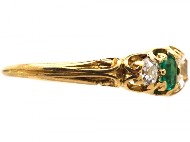 Victorian 18ct Gold, Emerald & Diamond Five Stone Ring