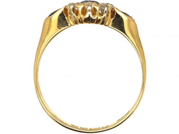 Edwardian 18ct Gold, Sapphire & Diamond Cluster Ring with Sapphire Set Shoulders