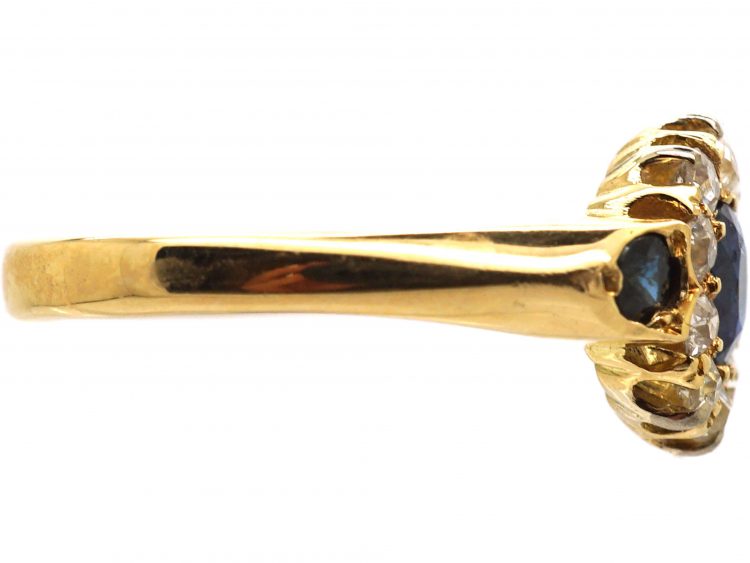 Edwardian 18ct Gold, Sapphire & Diamond Cluster Ring with Sapphire Set Shoulders