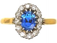 Mid 20th Century 18ct Gold, Sapphire & Diamond Oval Cluster Ring