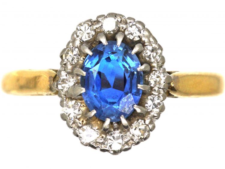 Mid 20th Century 18ct Gold, Sapphire & Diamond Oval Cluster Ring