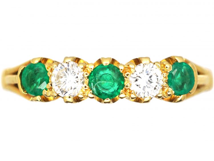 18ct Gold, Emerald & Diamond Five Stone Ring
