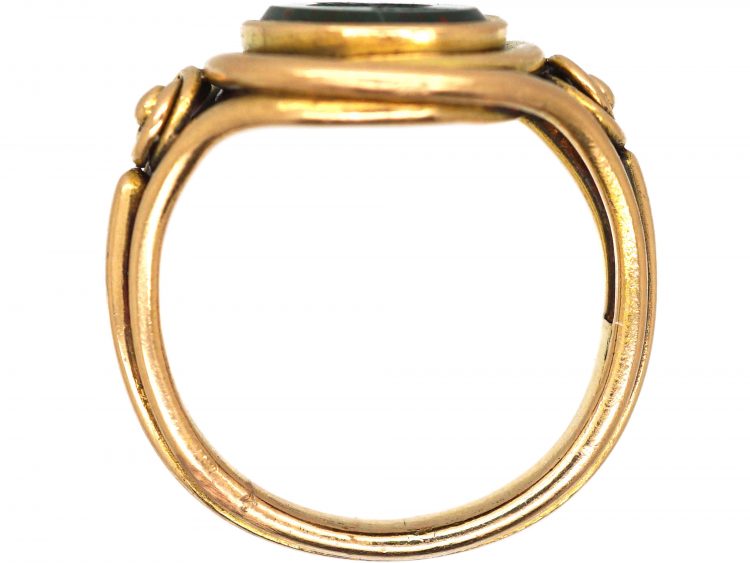 Victorian 18ct Gold Signet Ring with Bloodstone Intaglio of Pelicans with a Coronet