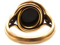 Victorian 18ct Gold Signet Ring with Bloodstone Intaglio of Pelicans with a Coronet