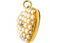 Edwardian 15ct Gold Heart Studded with Natural Split Pearls & a Diamond
