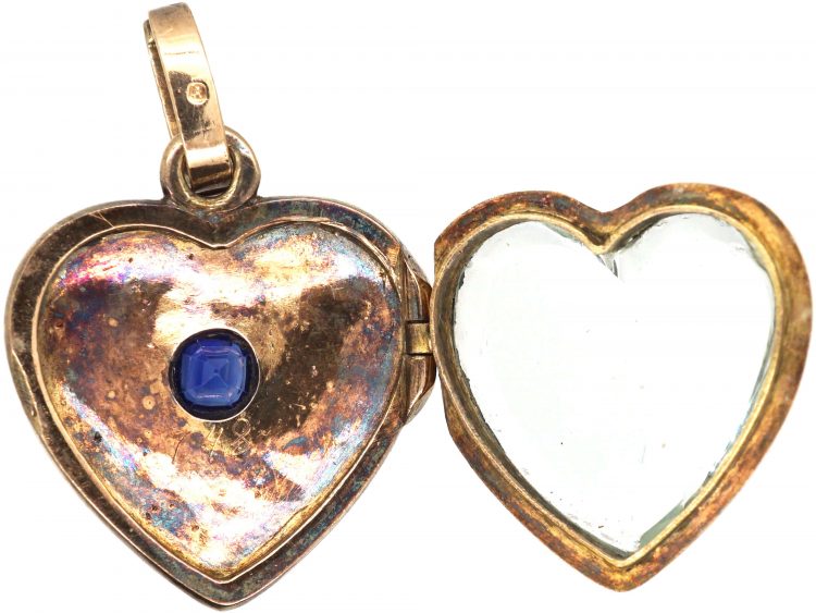 Early 20th Century Heart Locket Studded with Rose Diamonds & a Sapphire