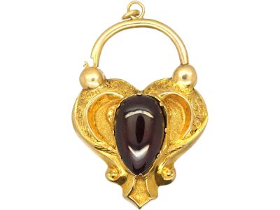 Early Victorian 15ct Gold Padlock set with a Cabochon Garnet