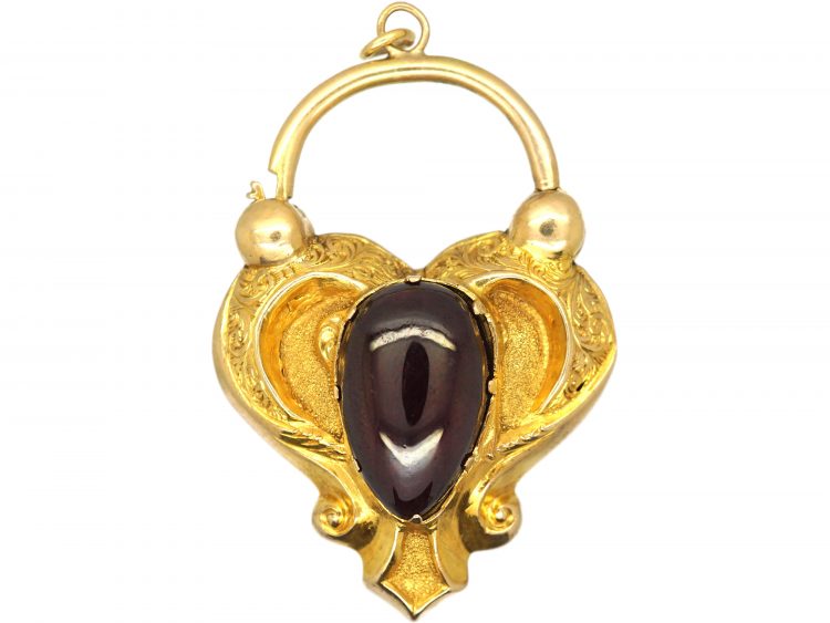 Early Victorian 15ct Gold Padlock set with a Cabochon Garnet