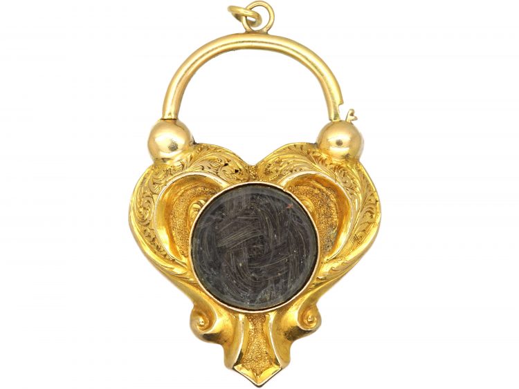 Early Victorian 15ct Gold Padlock set with a Cabochon Garnet