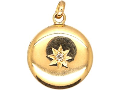 Edwardian 15ct Gold Round Locket set with a Diamond
