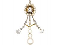 Edwardian 15ct Gold & Platinum, Great January Comet Pendant of 1910, set with Natural Pearls & Diamonds