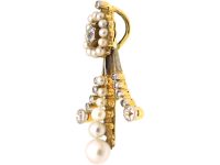 Edwardian 15ct Gold & Platinum, Great January Comet Pendant of 1910, set with Natural Pearls & Diamonds
