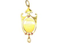 Art Nouveau 15ct Gold Pendant set with Rubies & Baroque Pearls by Murrle Bennett & Co