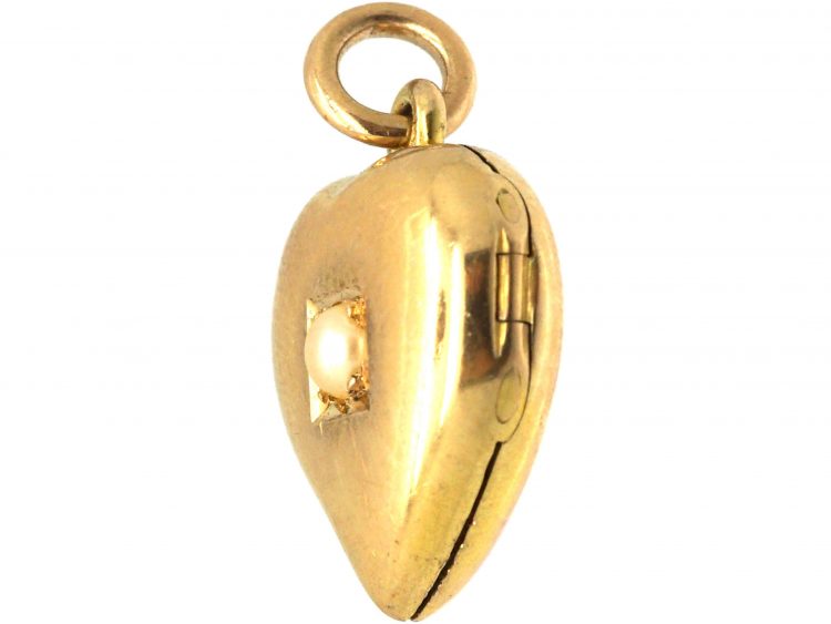 Edwardian 15ct Gold Witches Heart Locket set with a Natural Split Pearl