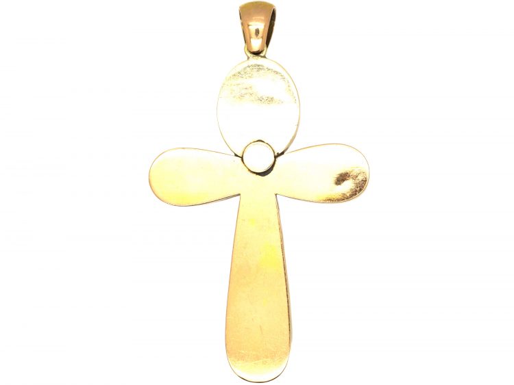 Victorian 18ct Gold, Natural Split Pearl & Banded Onyx Cross