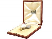 Platinum & 18ct Gold, Diamond, Enamel & Baroque Pearl Cockerel Brooch in Original Case