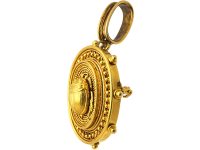Victorian 18ct Gold Etruscan Revival Pendant with Scarab Motif