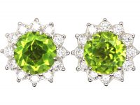 18ct White Gold, Peridot & Diamond Cluster Earrings