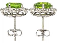 18ct White Gold, Peridot & Diamond Cluster Earrings