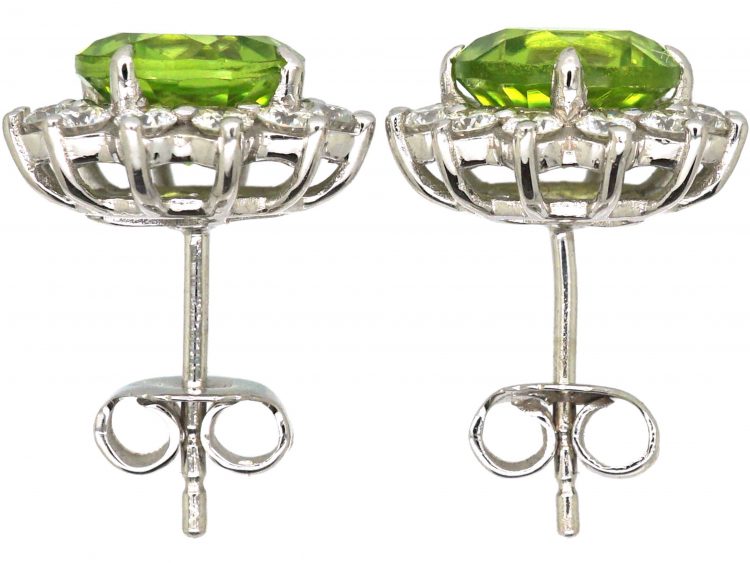 18ct White Gold, Peridot & Diamond Cluster Earrings