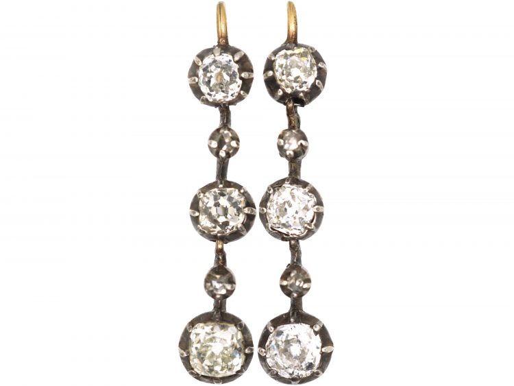 Victorian Three Stone Diamond Articulated Drop Earrings