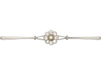 Art Deco 15ct Gold & Platinum, Diamond & Natural Pearl Cluster Brooch