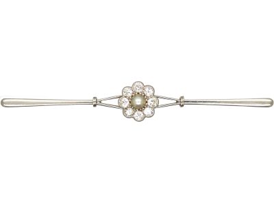 Art Deco 15ct Gold & Platinum, Diamond & Natural Pearl Cluster Brooch