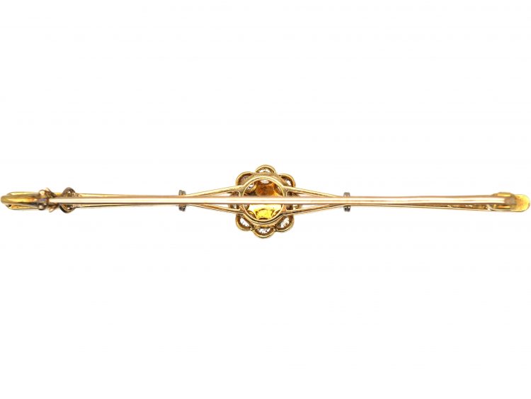 Art Deco 15ct Gold & Platinum, Diamond & Natural Pearl Cluster Brooch