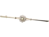 Art Deco 15ct Gold & Platinum, Diamond & Natural Pearl Cluster Brooch