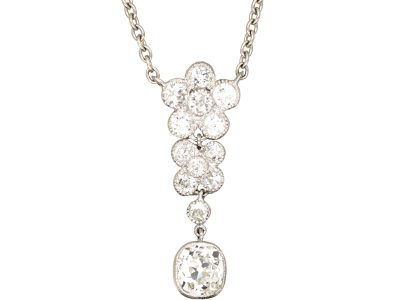 Art Deco Platinum & Diamond Flower Pendant on Chain