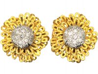 1970s Clip On 18ct Gold & Diamond Flower Earrings