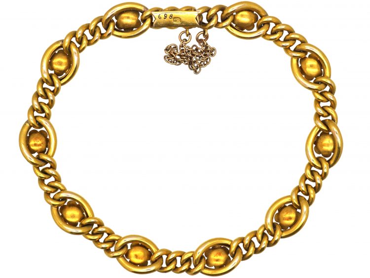 Edwardian 10ct Gold Bracelet with Flower Motifs set with Natural Split Pearls & Turquoise