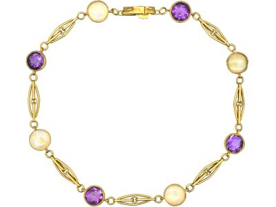 Edwardian 15ct Gold Bracelet set with Amethysts & Opals