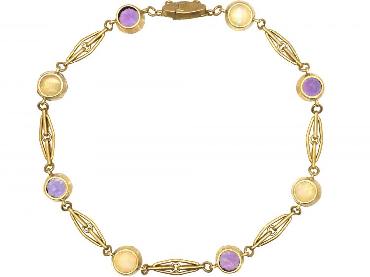 Edwardian 15ct Gold Bracelet set with Amethysts & Opals
