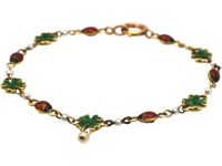 Edwardian 15ct Gold, Enamel & Natural Pearl, Ladybird & Four Leaf Clover Bracelet